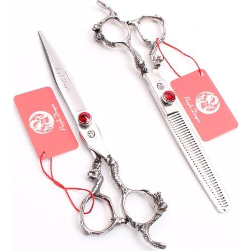 Z9100 6" 440C Red Professional Human Hair Scissors Hairdressing Cutting Shears Thinning Scissors Salon Style Tool Dragon Handle