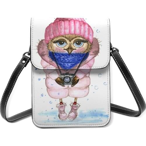Cute Owl In Winter Wear Cell Phone Purse Smartphone Wallet Leather Shoulder Strap Handbag Women Bag