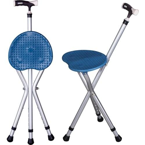 Folding Aluminium Height Adjustable Portable Walking Cane walking stick Chair for Elderly with Seat Fishing Rest Stool