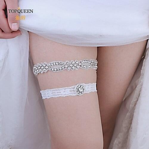 TOPQUEEN 2pcs/Set Wedding Garters Lace Rhinestone Sexy Garters for Bride Girl Thigh Ring Bridal Ring Loop Leg Garte THS332 TH21