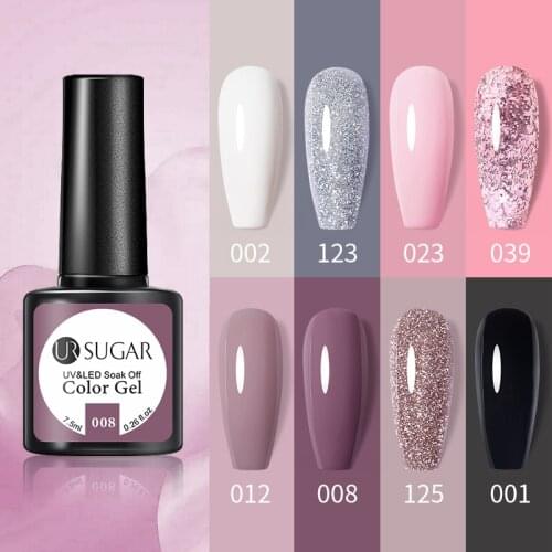 UR SUGAR 7.5ml UV Gel Nail Polish Pink Glitter Sequins Soak Off UV Gel Varnish Color Nail Gel Polish DIY Nail Art Varnish