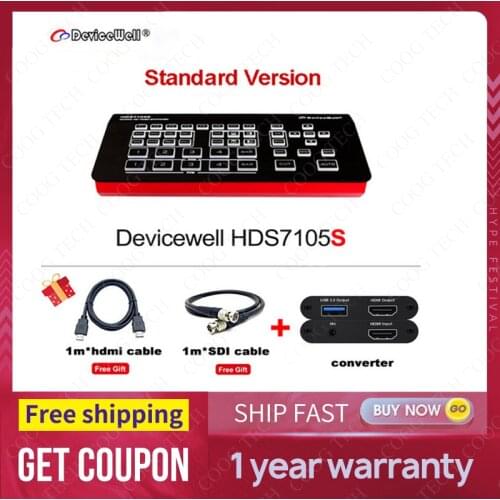DeviceWell HDS7105S HD Video Mixer Switcher Live Input 1080P Multiview for Youtube Livestreaming Control Tally Television
