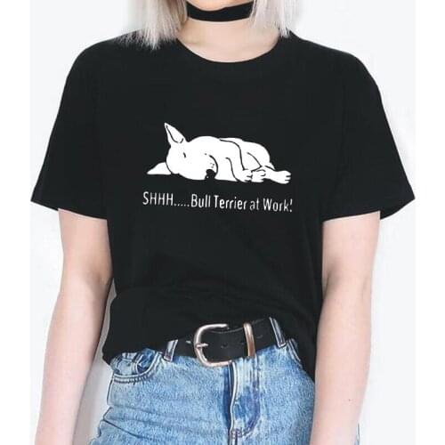 Funny Bull Terrier At Work Harajuku T Shirt Women Tops Casual Short Sleeve Tee Shirt Femme Plus Size Women Tshirt Camiseta Mujer