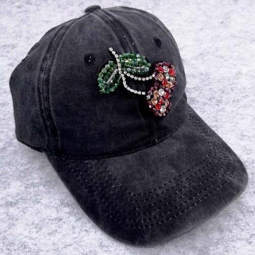 GZHilovingL Woman Cherry Rhinestones Baseball Cap Summer Soft Washing Cotton Adjustable Cap And Hats For Ladies Hair Accessories