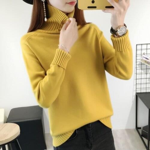 Women 2021 Autumn Winter Korean Turtleneck Long Sleeve Pullover Cashmere Knitted Basis Sweater Female Jumper Green Knitwear Coat