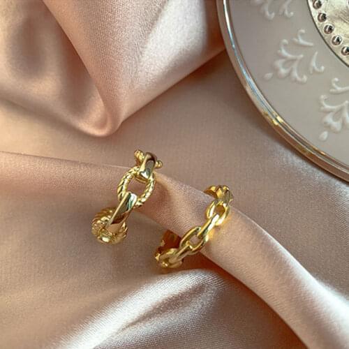 Women Vintage Ins Link Chain Shaped Open Rings Silver Twisted Crescents Open Rings for Women Gold Color Ring Jewelry Gift