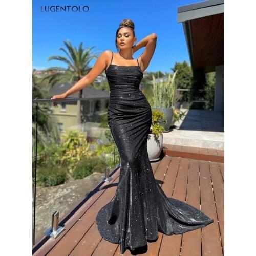 Sexy Dress Women Slim Backless Party Spaghetti Strap Dresses Ladies Solid Empire Elegant Big Swing Long Dress Lugentolo