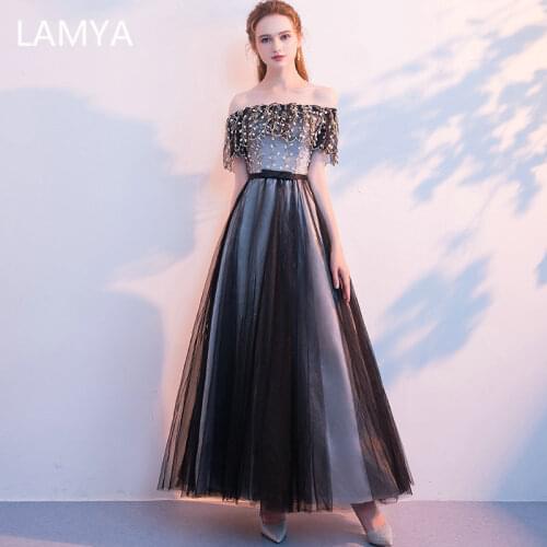 LAMYA Back Sexy Boat Neck Evening Dresses Fashionable Embroidery Evening Gowns for Women Long a Line Prom Gowns Vestido De Festa