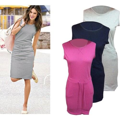 Leisure Straight Casual Women Dress O-Neck Brief Style sleeveless Spring Summer Woman Dresses Hot Sale Solid Vestido De Festa