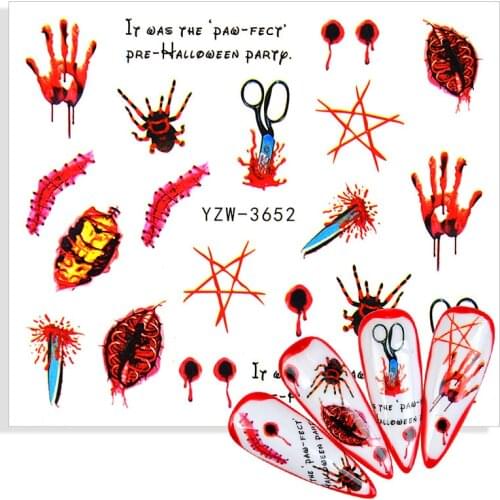 1 Sheet Halloween Nail Art Stickers Skull Pumpkin Design 3d Water Transfer Adhesive Decals Decorations DIY Manicure Accessory