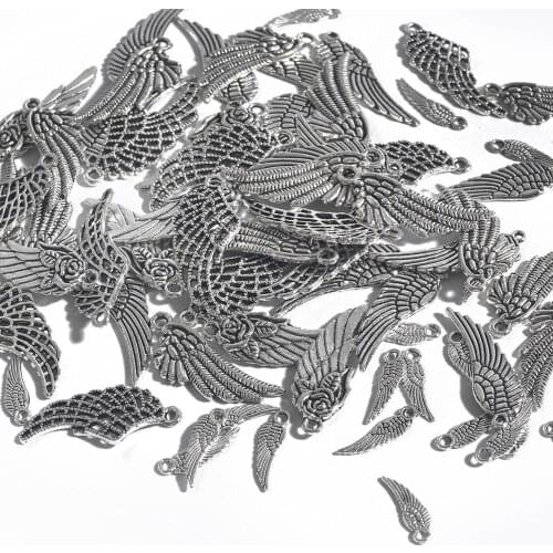 10/50Pcs/Pack Charms Antique Silver Color Small Feather Wing Charms Jewelry Accessories For DIY Jewelry Bracelet Making