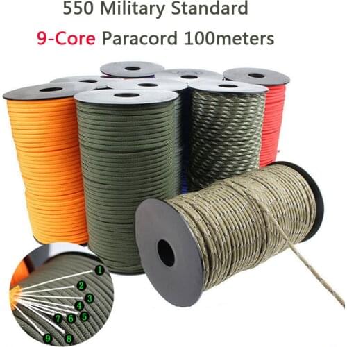 100M 550 Military Standard 9-Core Paracord Rope Outdoor Camping Survival Umbrella Tent Lanyard Strap Climbing Braid Rope