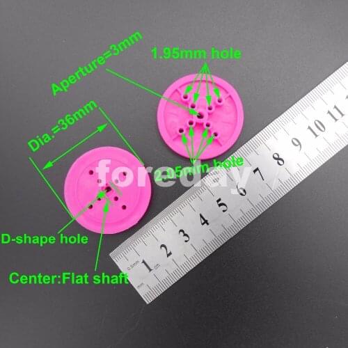 100PCS DIY Pulley Plastic Gears toy wheels concave dia.36mm TH=4mm Aperture:3mm Purple 1.95MM X4 + 2.05MM X4 for N20*FD451X100