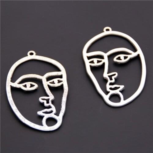 2pcs Silver Color Sexy Men Face Shape Hollow Out Charms Diy Earrings Jewelry Finding A2425