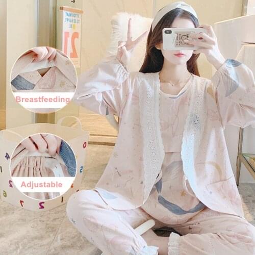 3pcs/Set Cotton Postpartum Pregnant Women Breastfeeding Suit Long-sleeved Pajamas Home Clothes In Spring Autumn and Winter