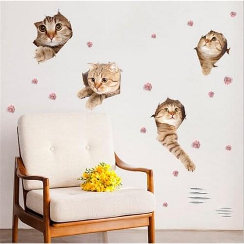 3d vivid Cat Wall Sticker Bathroom Toilet Living Room Bedroom Kitchen Decoration Animal Decals Art Sticker Poster