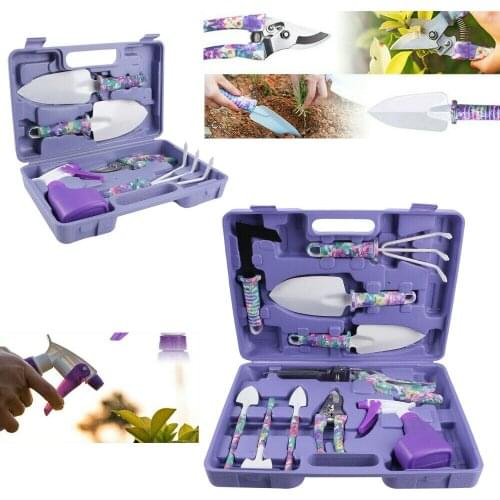 Purple 5/10pcs Garden Tool Set Fruit Tree Pruning Shears Grafting Tool Rake Knife Spray Bottle Round And Sharp Shovel