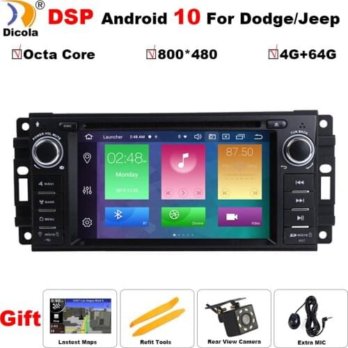 6.2" Android 10 DSP Octa Core 4+64G Car Radio DVD Player GPS Navigation for JEEP Patriot Liberty Wrangler Compass DODGE Chrysler
