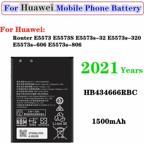 2020 HB434666RBC Battery For Huawei Router E5573 E5573S E5573s-32 E5573s-320 E5573s-606 -806 High Capacity 1500mAh