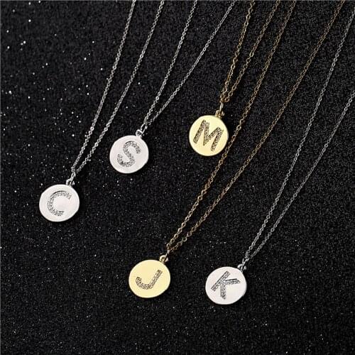 Cmoonry Trendy 26 Letters Pendant Necklace For Women Men AAA+ CZ Alphabet Necklace 45cm Gold Link Chain Necklace Dropship
