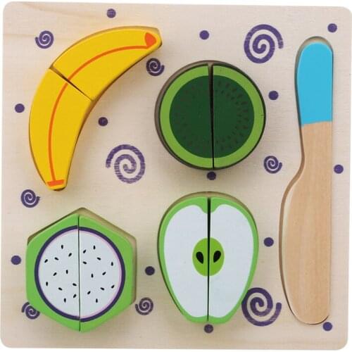 Wooden Fruits Dessert Set Fun Toy Baby Pretend Play Cutting Toy Educational Food Cognition 3D Puzzle Shape Matching Jigsaw Toy
