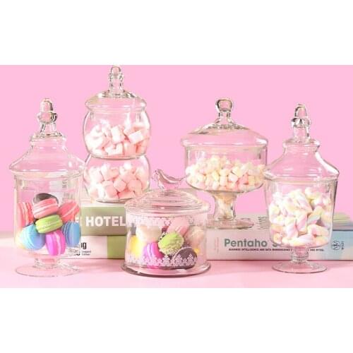 European Transparent Glass bottles Decoration Crafts transparent dust-proof stand dessert candy jars tea caddy Boxes storage jar
