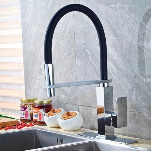 Deck Mount Chrome Finish Kitchen Sink Faucet Hot And Cold Water w/ Square Cover