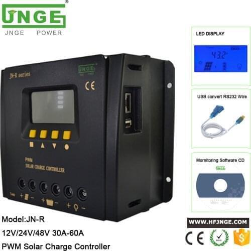 JNGE 60A 50A 40A 30A PWM Charging USB Port PV Input Battery Connection Solar Charge Controller