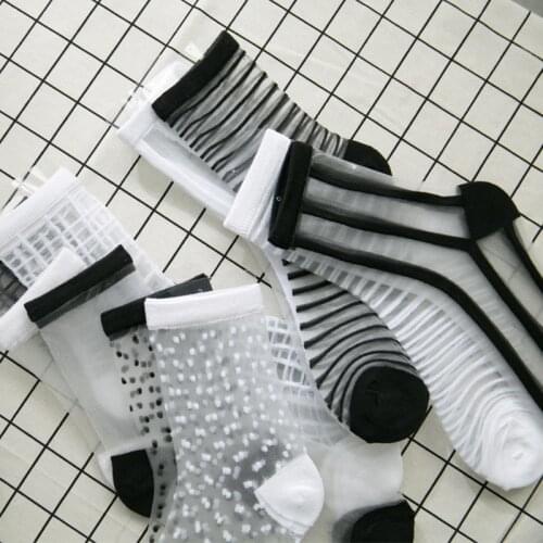 Hipster Harajuku Ankle Ladies Socks Women Fashion Transparent Stripe Short Female Summer Womens Socks Summer Black White Socks