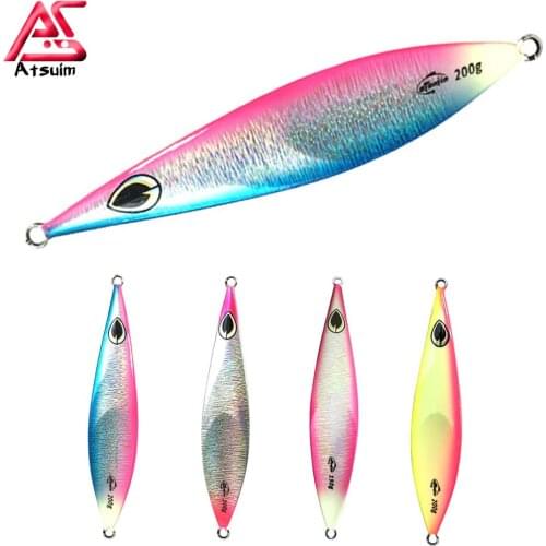 Atsuim Slow Metal Jigging With Bkk Hooks Sinking Glow Jigs 150g200g250g300g Slow Falling luminuous Lure Fish Jigging Lure Angler