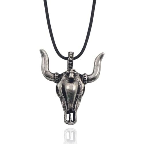 Fashion Skull Big Bull Cattle Devil Head Horns Pendant Necklaces Steampunk Charms Gothic Vintage jewelry Statement Necklace