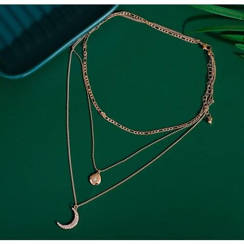 Fashion Women Moon Star Pendant Necklace Female Charm Gold Chain Multi-layer Necklaces For Friend Gift