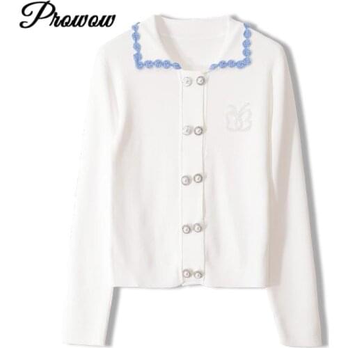 Neploe Fashion Black And White Cardigan Sweater Ladies Cute Student Jacket Cardigan Heavy Pearl Water Brick Sweater