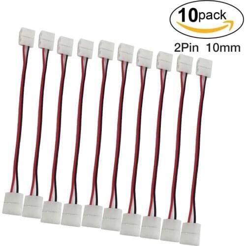 Mokungit 500pcs Pack Strip to Strip with Wire Solderless Snap Down 2Conductor LED Strip Connector for 10mm Wide 5050 Single