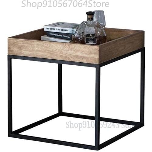 Customized Loft American Solid Wood Iron Art Small Coffee Table Side Table Corner Table Industrial Style Living Room Small Squar