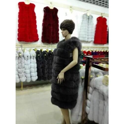 2016 new womens long fox fur vest whole leather 100cm
