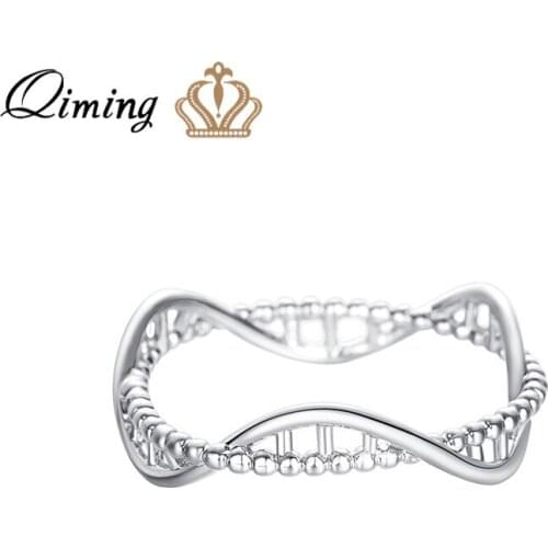 QIMING Geometric DNA Womens Ring Female Femme Girls Party Gift Biology Chemistry Molecule Trendy Rings Wholesale Jewelry