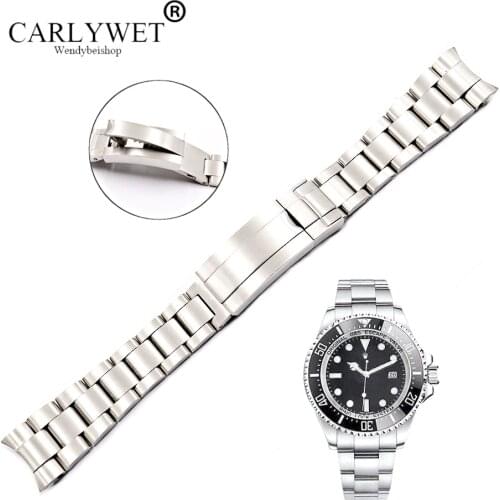 CARLYWET 20 21mm Solid Curved End Stainless Steel Screw Links Wrist Watch Band Bracelet Glide Flip Lock Clasp For Oyster Deepsea