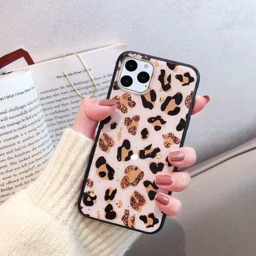 Luxury Gold Foil Bling Leopard spot Phone Case For iPhone 12 Glitter Cover For iPhone 11 Pro X XS Max SE2020 Glitter Case Coque
