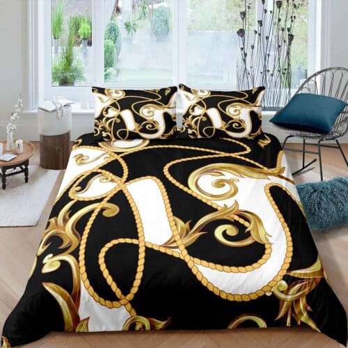 Home Textiles Luxury 3D Golden Chain Print Duvet Cover Set 2/3 Pcs Pillowcase Kids Bedding Set AU/EU/UK/US Queen and King Size