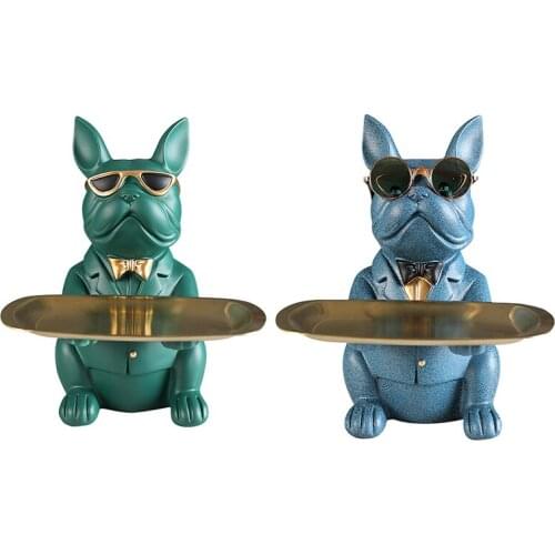 Resin Cool Dog Sculpture Bulldog Decorative Figurine Storage Tray Coin Bank Entrance Key Snack Holder Modern Art Statue Dropship