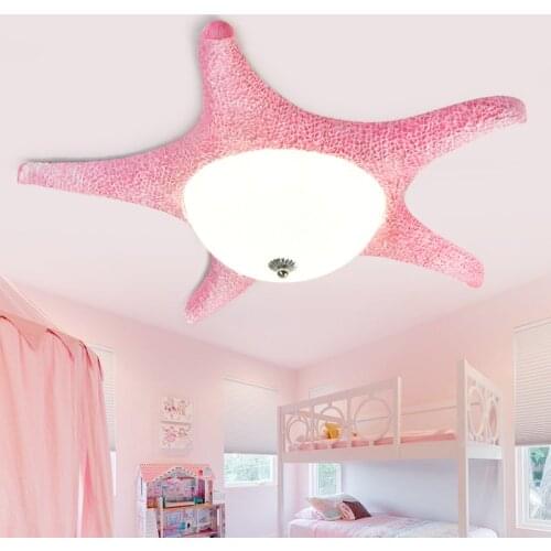 Pink Led Starfish lamp Luminaria ceiling fixtures for children Kids bedroom led glass ceiling lamps dressing room surface light