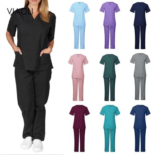 Comfortable/light summer nursing clothes, available in 10 solid color (top + pants) nursing outdoor work laboratory clothes new