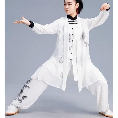 Top quality white 3pcs/set unisex tai chi taijiquan clothing martial arts wushu suits qigong kung fu performance uniforms