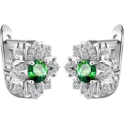 Fashion Design Unique Jewelry Silver Plated AAA Green White CZ Gem Engagement Hoop Earrings for Women