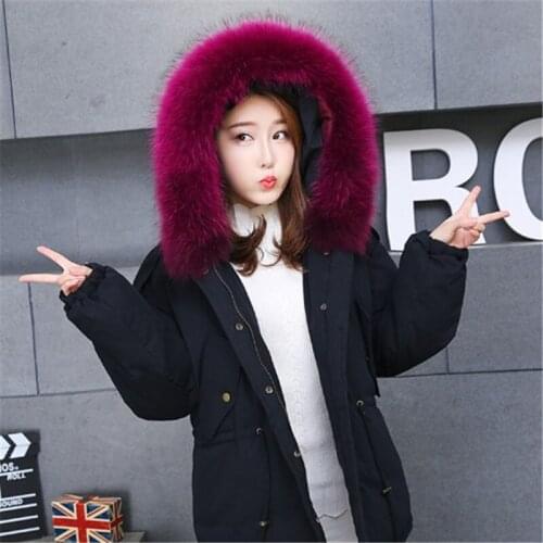 Winter Warm Outwear Short Design Big Fur Hooded Velvet Parkas Cotton Padded Women Outdoor Down Hiking Coat Thermal Jacket