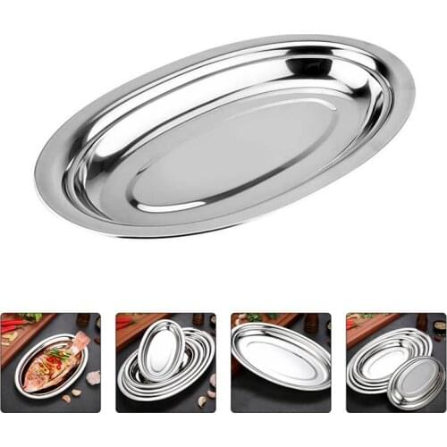 1pc Stainless Steel Oval Plate Steaming Fish Plate Snack Desserts Service Tray Plate Deepen Oval Plate Steamed Vermicelli