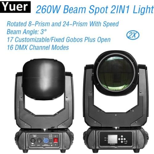 2Pcs/Lot Color Music Moving Head Light 260W 9R Beam Spot 2IN1 DJ Disco Stage Light DMX512 Strobe Effect Party Bar Moving Head