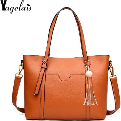 2019 Womens Leather Handbags Lady HandBags With Purse Pocket Messenger Bag Big Tote Casual Tassel High Quality