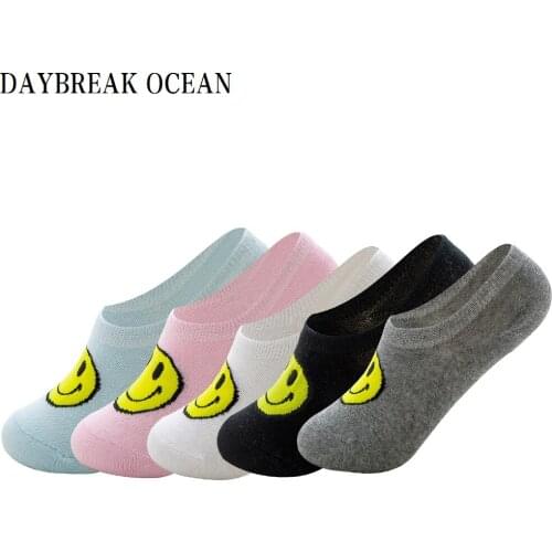 5 Pairs Smiling Face Cute Women Socks Cotton Short Slippers Silicone Invisible No Show Spring Summer Casual Girls Ankle Socks